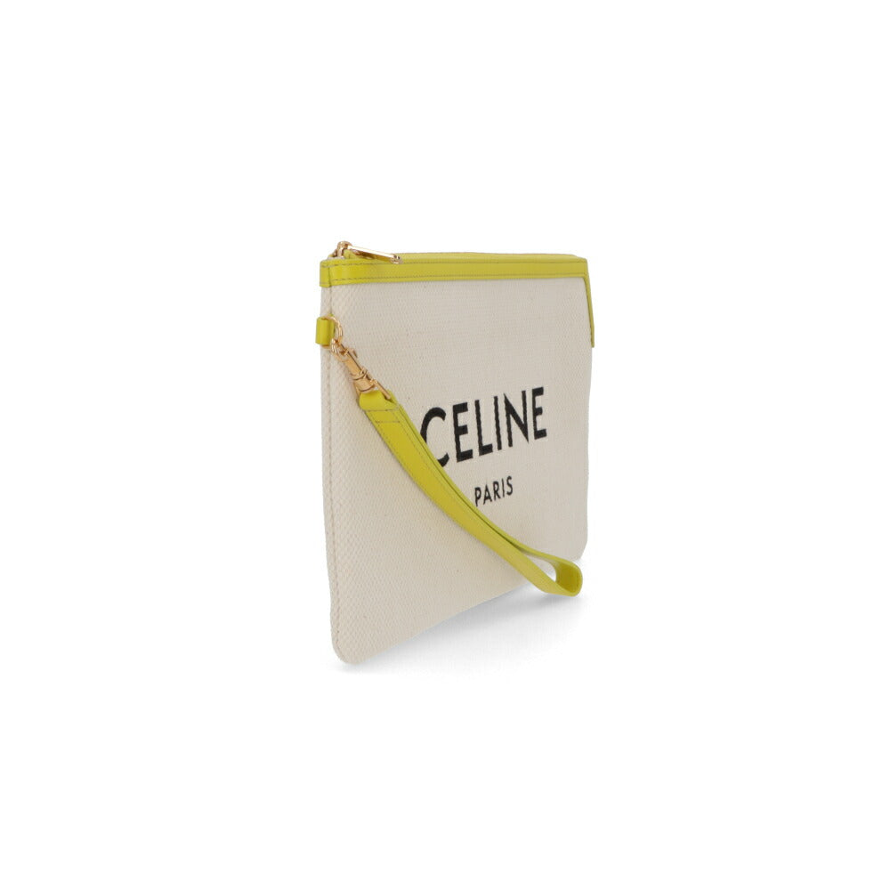 CELINE クラッチバッグ アイボリー×イエロー キャンバス クラッチバッグ ポーチ 10E632ECW