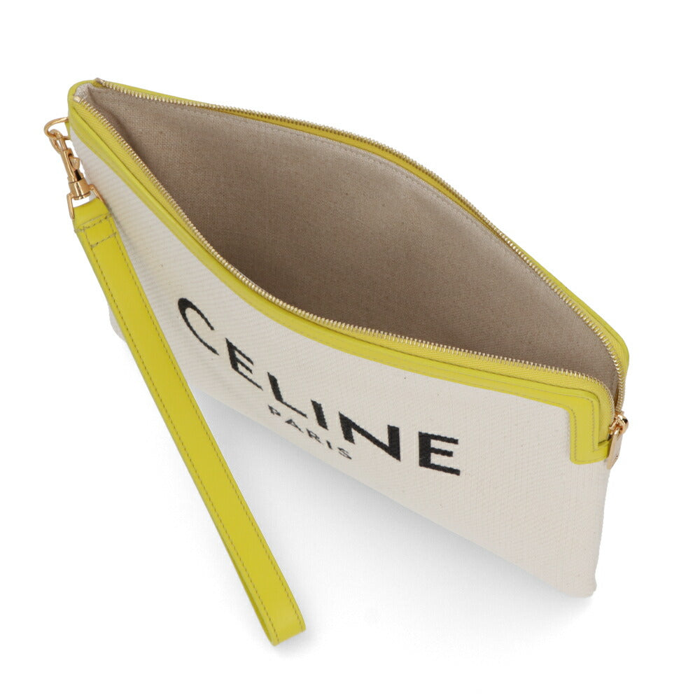 CELINE クラッチバッグ アイボリー×イエロー キャンバス クラッチバッグ ポーチ 10E632ECW