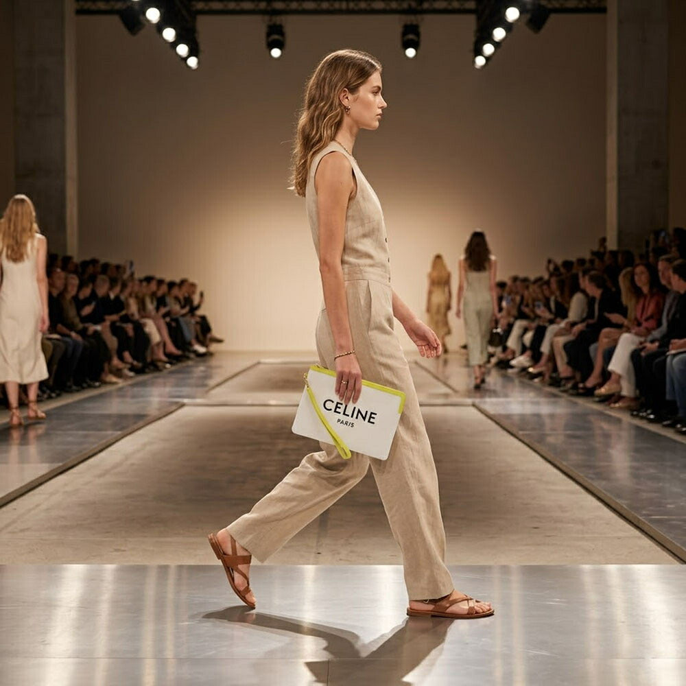 CELINE クラッチバッグ アイボリー×イエロー キャンバス クラッチバッグ ポーチ 10E632ECW
