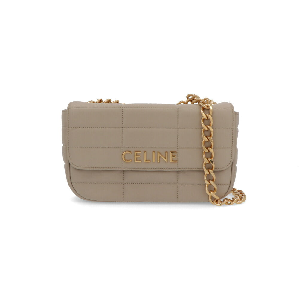 CELINE ショルダーバッグ ベージュ ゴートスキン ラムスキン キルティング チェーンバッグ 111273EPZ