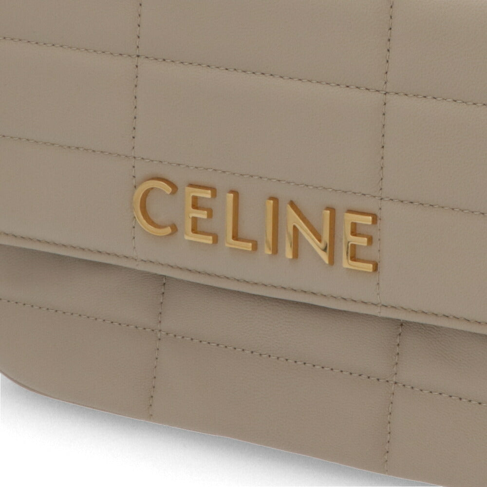 CELINE ショルダーバッグ ベージュ ゴートスキン ラムスキン キルティング チェーンバッグ 111273EPZ