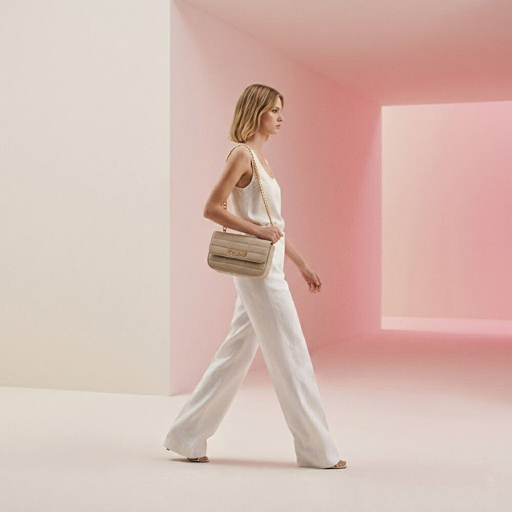 CELINE ショルダーバッグ ベージュ ゴートスキン ラムスキン キルティング チェーンバッグ 111273EPZ