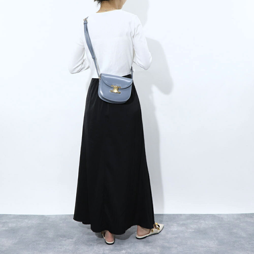 CELINE ショルダーバッグ ブルー ブラック トリオンフ レザー