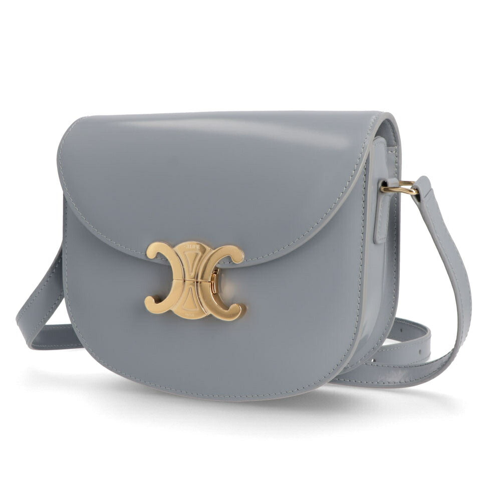 CELINE ショルダーバッグ  ブルー ブラック トリオンフ レザー メタルロゴ 11041 3BF4