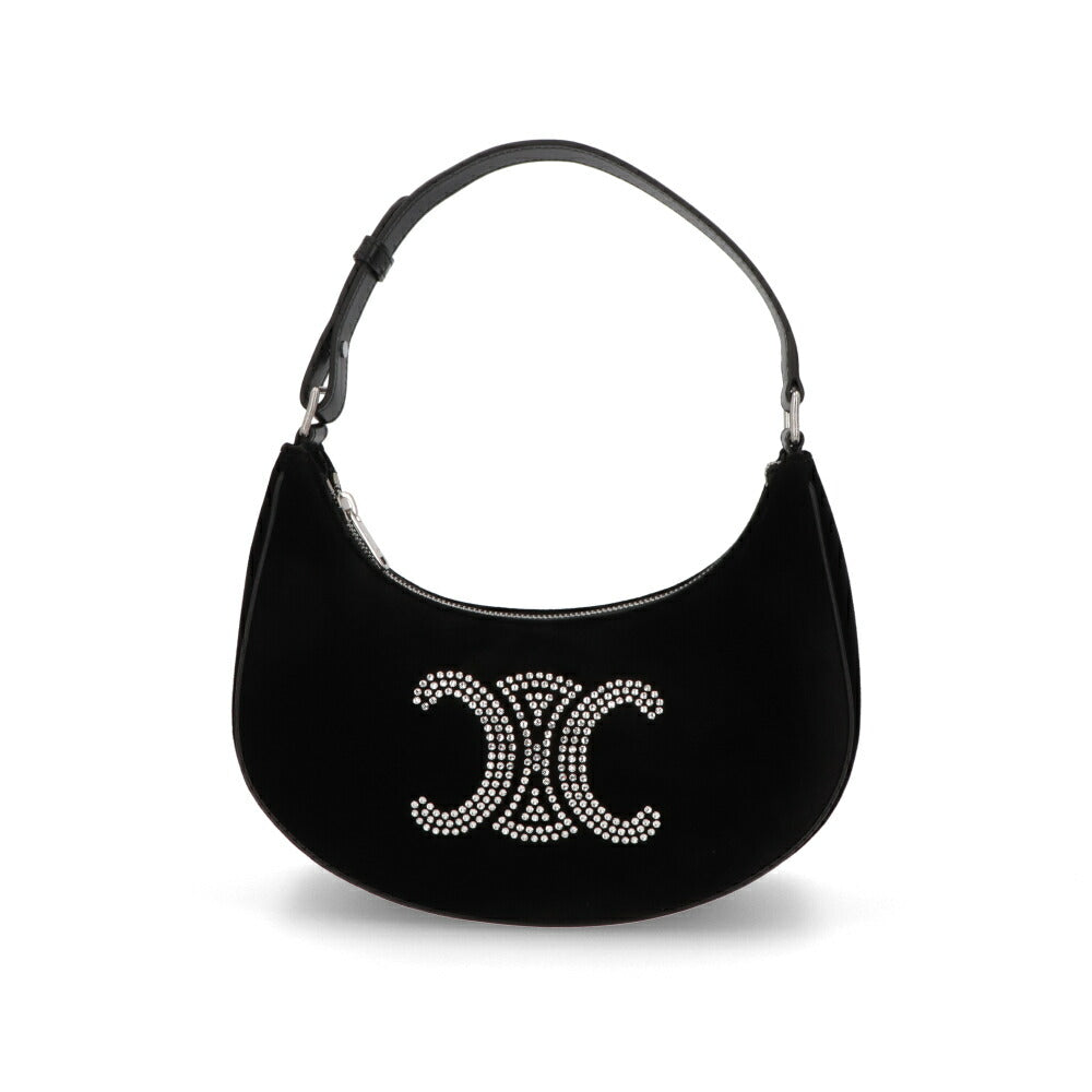 CELINE ショルダーバッグ AVA Triomphe Strass Velvet Shoulder Bag ブラック アヴァ 三日月バッグ ベルベット トリオンフ ハンドバッグ 19395 2FJM