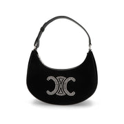 CELINE ショルダーバッグ AVA Triomphe Strass Velvet Shoulder Bag ブラック アヴァ 三日月バッグ ベルベット トリオンフ ハンドバッグ 19395 2FJM
