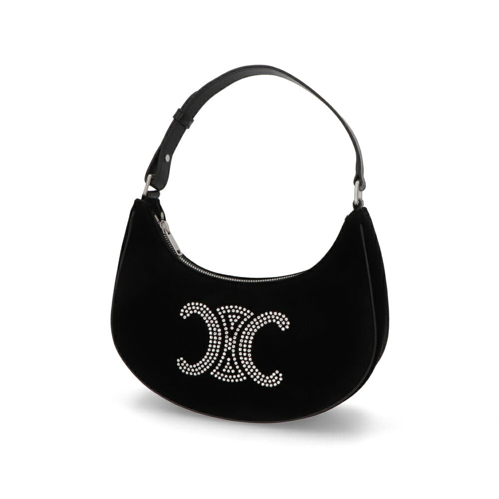 CELINE ショルダーバッグ AVA Triomphe Strass Velvet Shoulder Bag ブラック アヴァ 三日月バッグ ベルベット トリオンフ ハンドバッグ 19395 2FJM