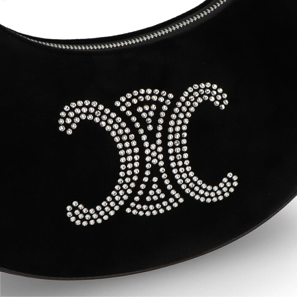 CELINE ショルダーバッグ AVA Triomphe Strass Velvet Shoulder Bag ブラック アヴァ 三日月バッグ ベルベット トリオンフ ハンドバッグ 19395 2FJM