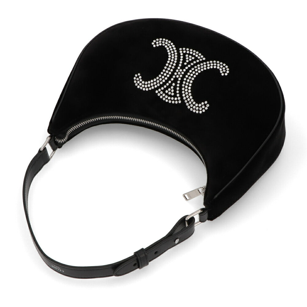 CELINE ショルダーバッグ AVA Triomphe Strass Velvet Shoulder Bag ブラック アヴァ 三日月バッグ ベルベット トリオンフ ハンドバッグ 19395 2FJM