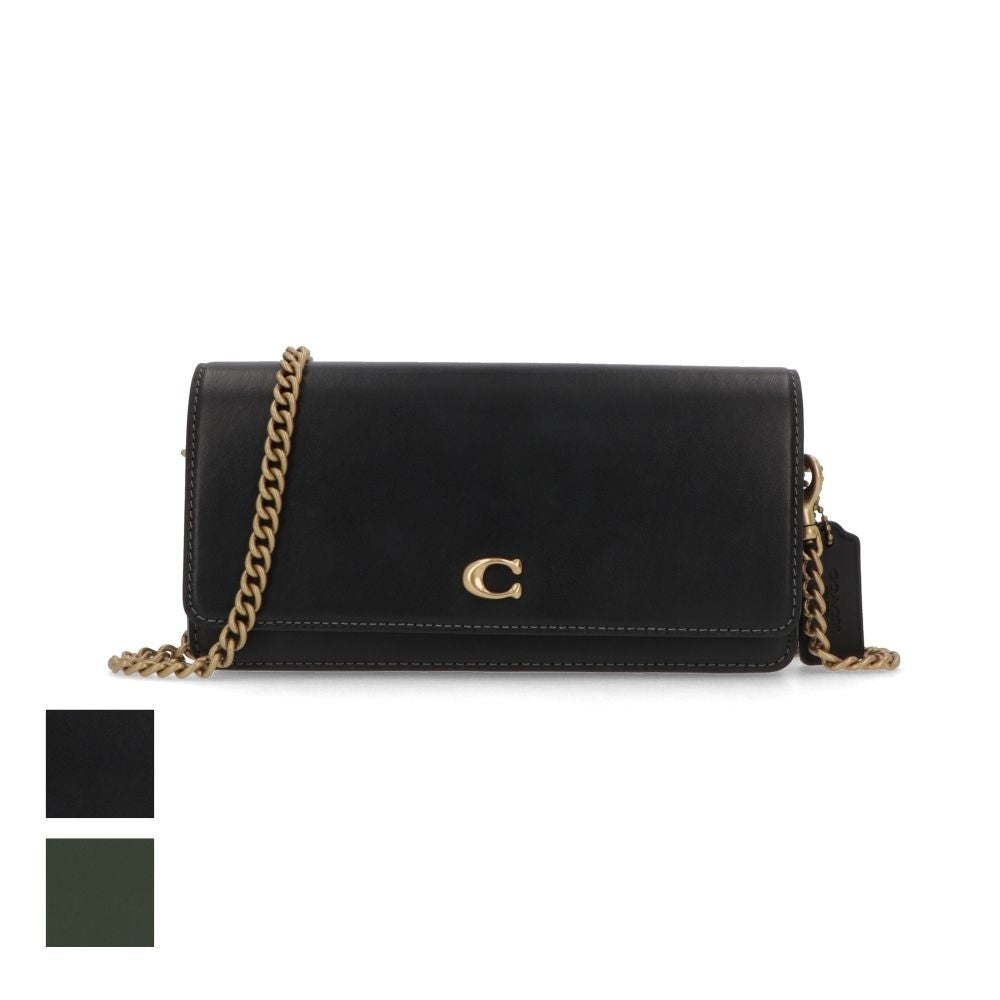 COACH ショルダーバッグ エッセンシャルロングウォレット グリーン ブラック ダークグリーン ゴールドチェーン CW586