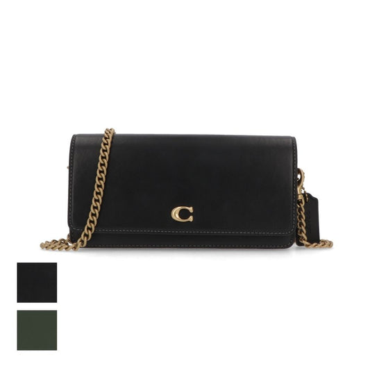 COACH ショルダーバッグ エッセンシャルロングウォレット グリーン ブラック ダークグリーン ゴールドチェーン CW586