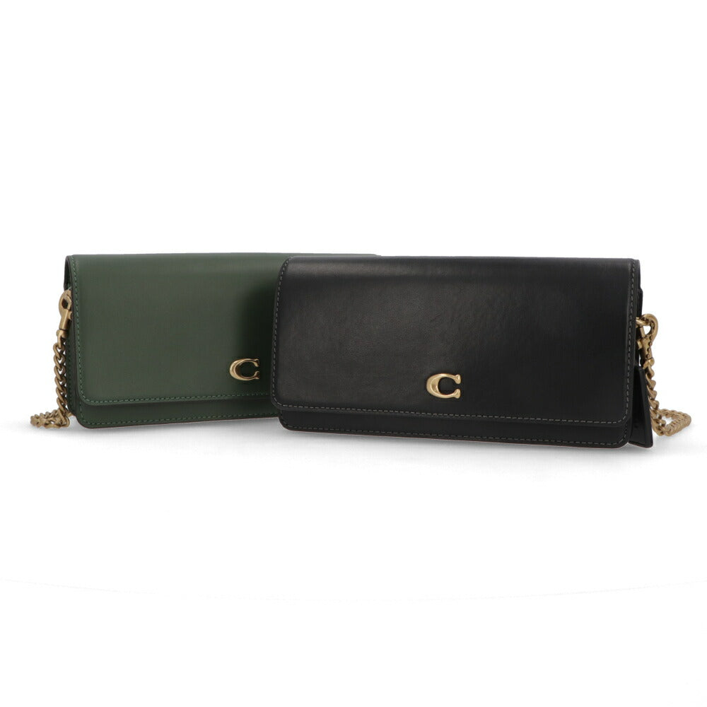 COACH ショルダーバッグ エッセンシャルロングウォレット グリーン ブラック ダークグリーン ゴールドチェーン CW586