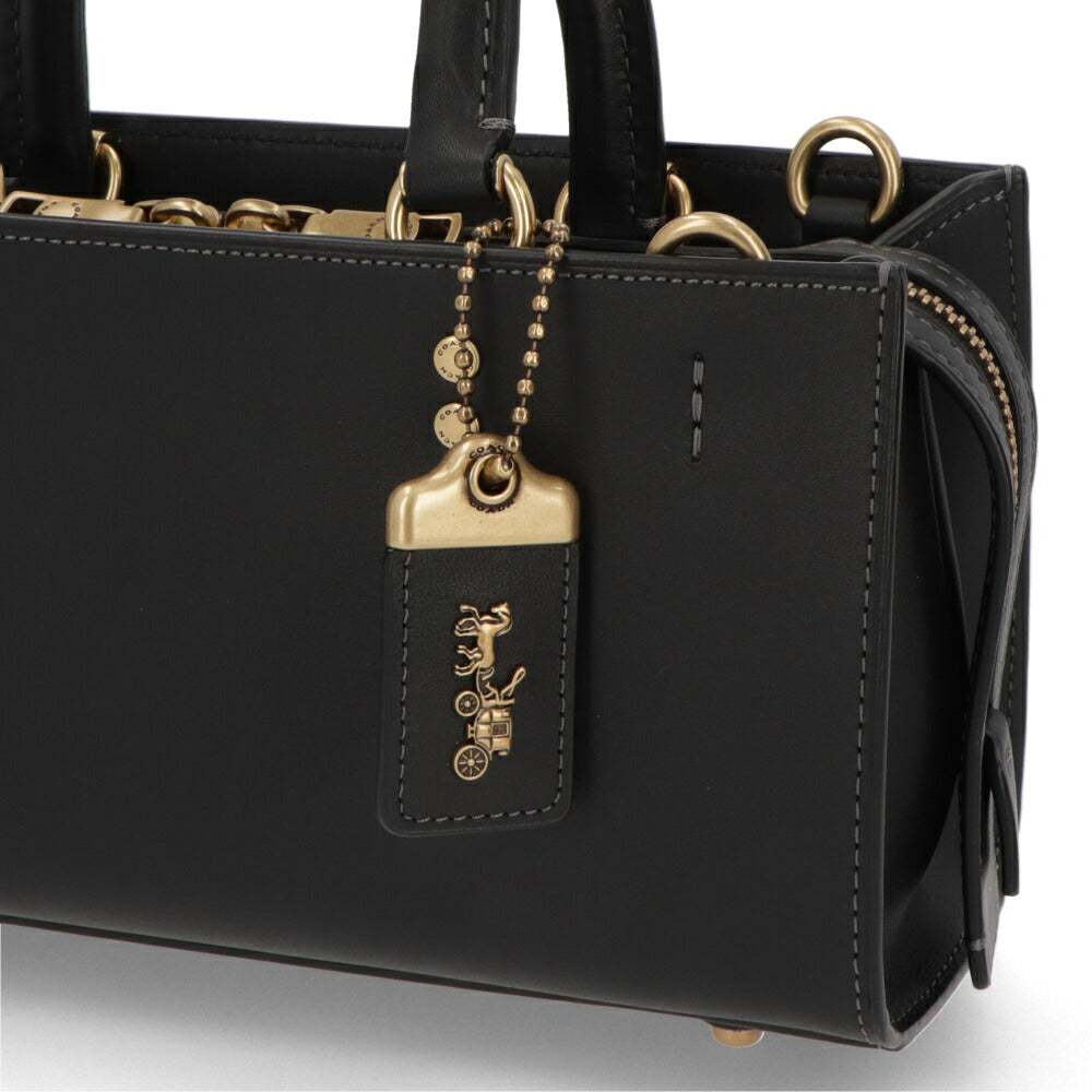 COACH ハンドバッグ ローグバッグ26 ホワイト ブラック グリーン ストラップ付 CU047