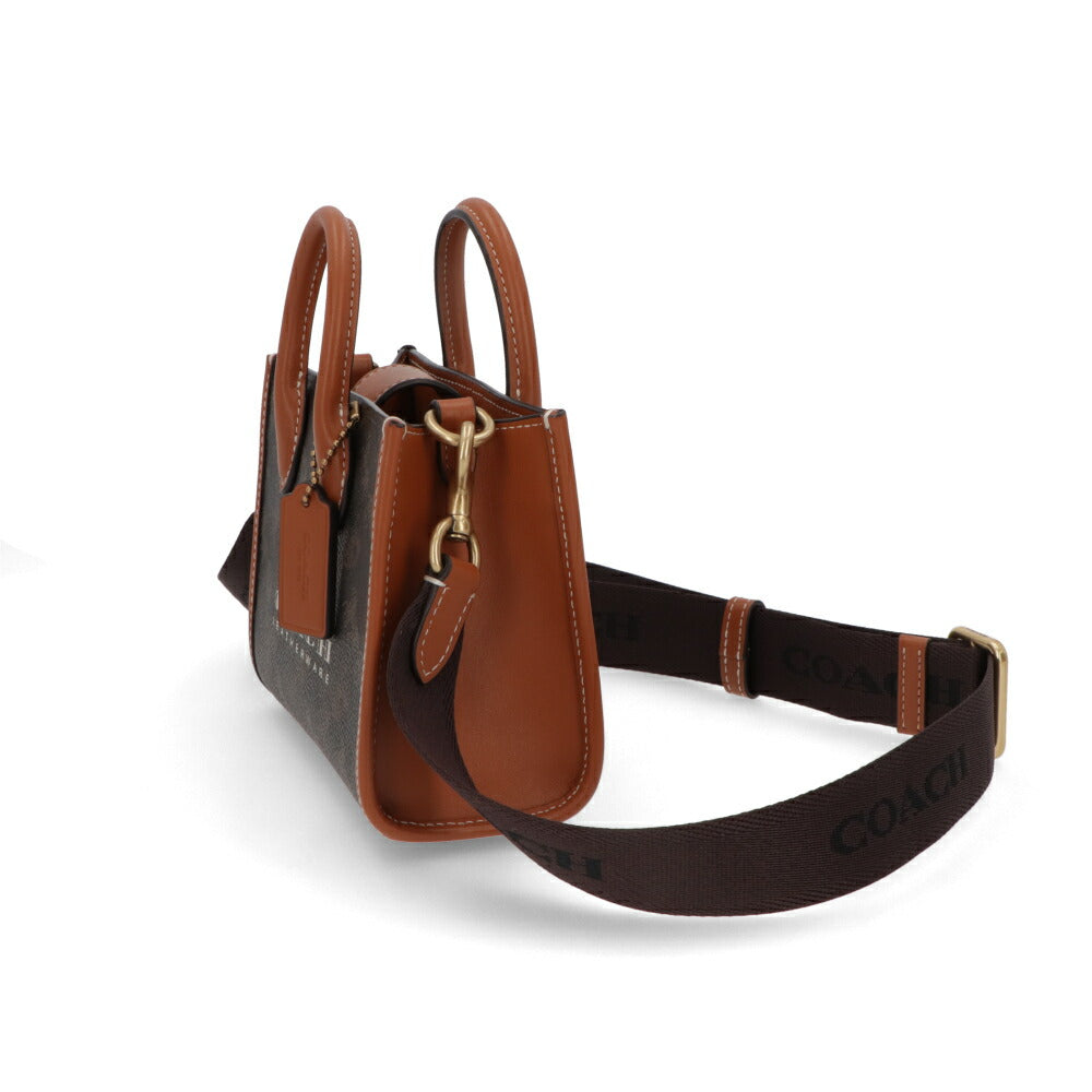 COACH ハンドバッグ エーストート17 ブラウン 馬車イラストプリント CT890