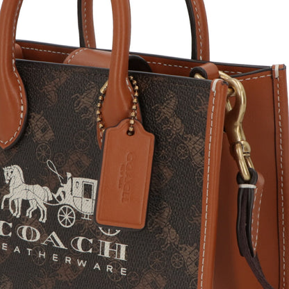 COACH ハンドバッグ エーストート17 ブラウン 馬車イラストプリント CT890