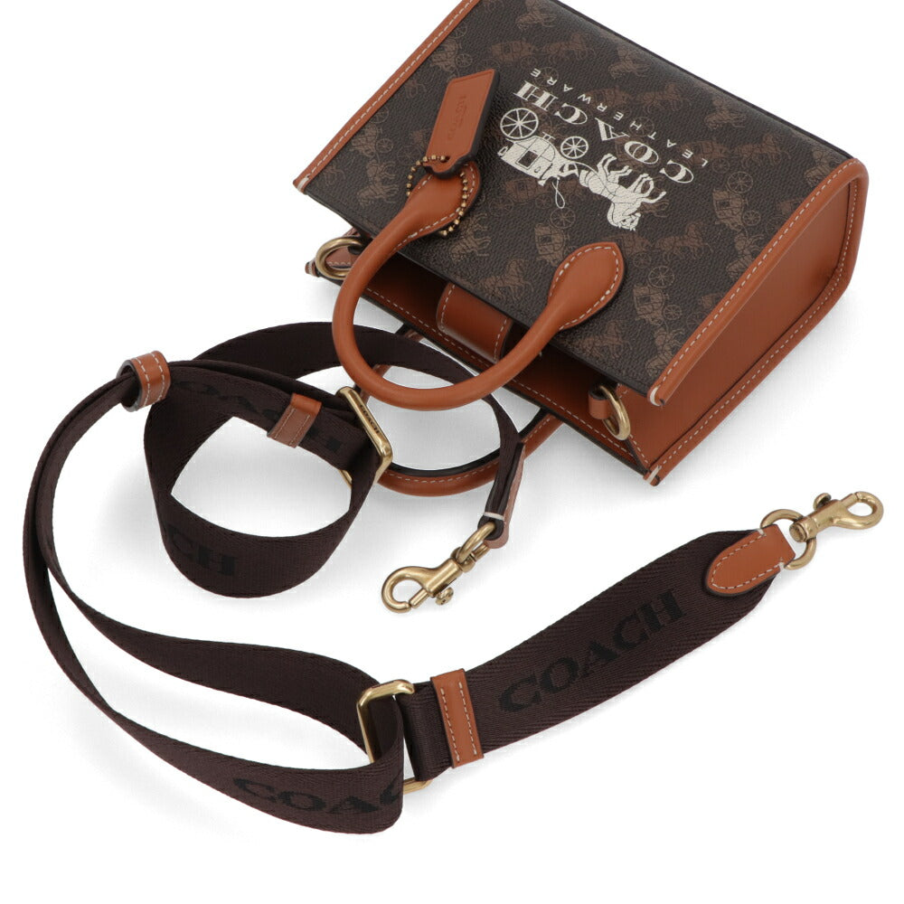 COACH ハンドバッグ エーストート17 ブラウン 馬車イラストプリント CT890