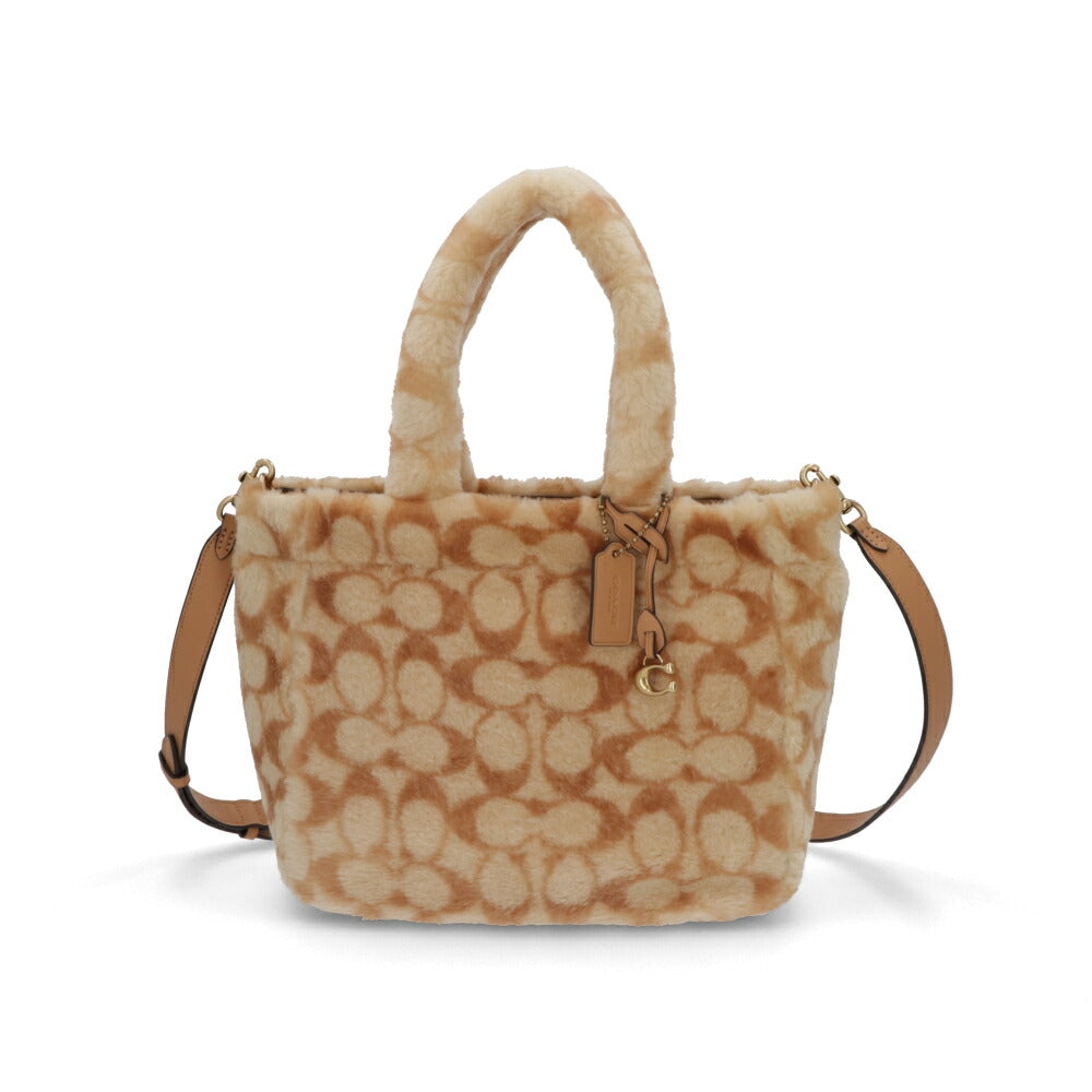COACH トートバッグ   ブラウン系 レザー シグネチャー シアリング ファー CC442