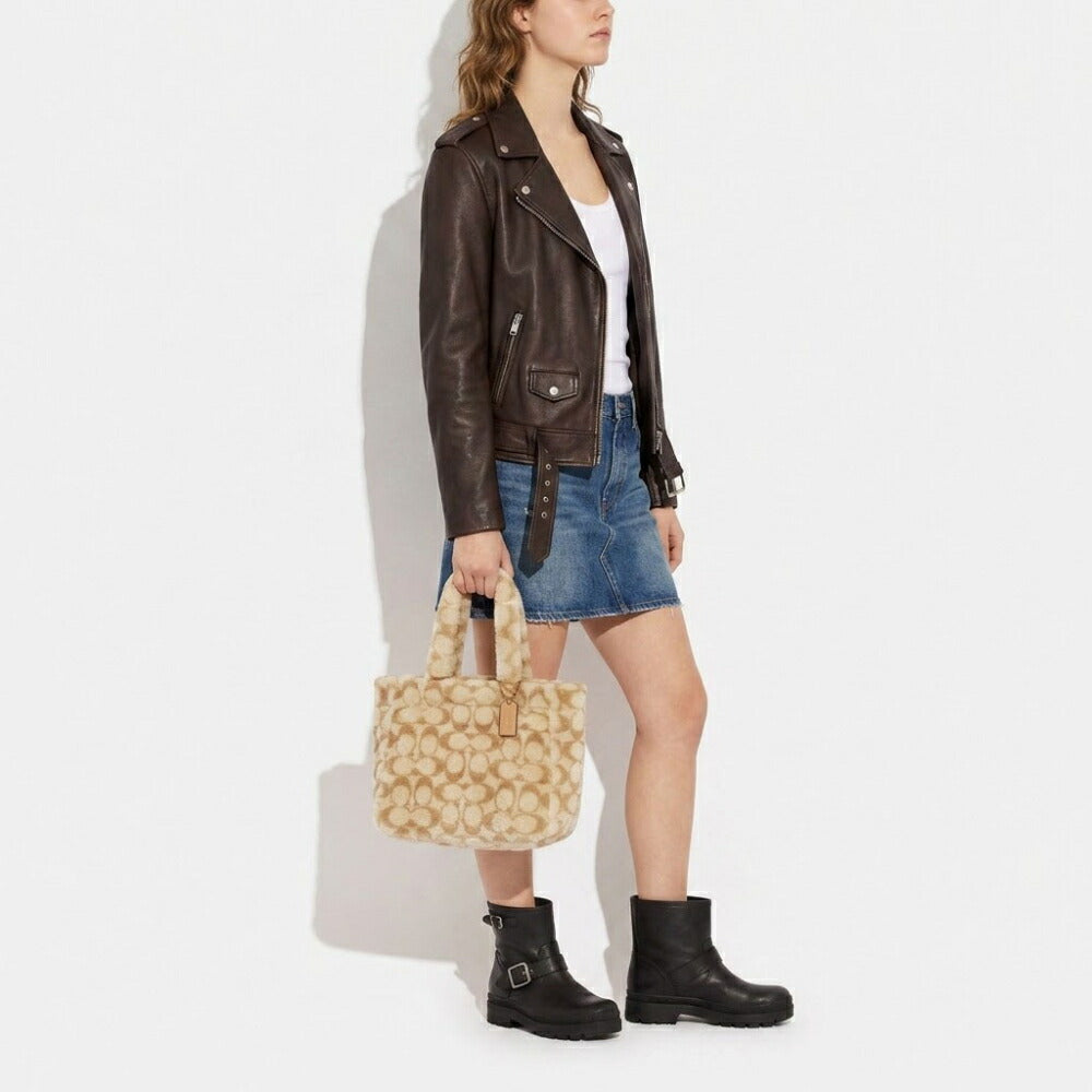 COACH トートバッグ   ブラウン系 レザー シグネチャー シアリング ファー CC442