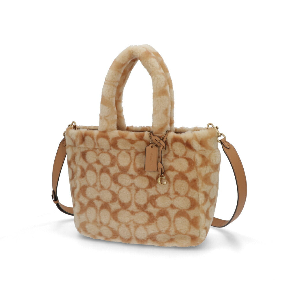COACH トートバッグ   ブラウン系 レザー シグネチャー シアリング ファー CC442