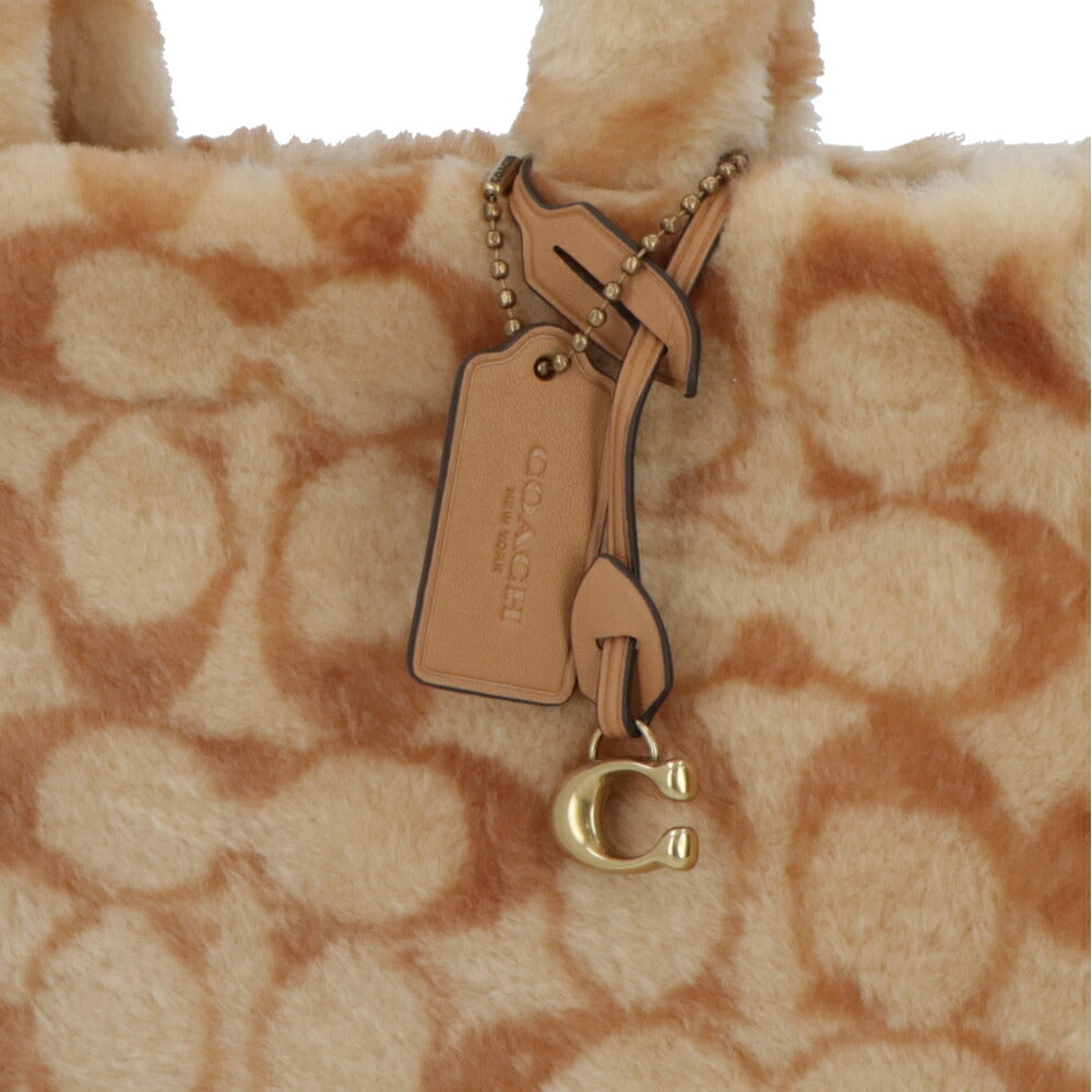 COACH トートバッグ   ブラウン系 レザー シグネチャー シアリング ファー CC442