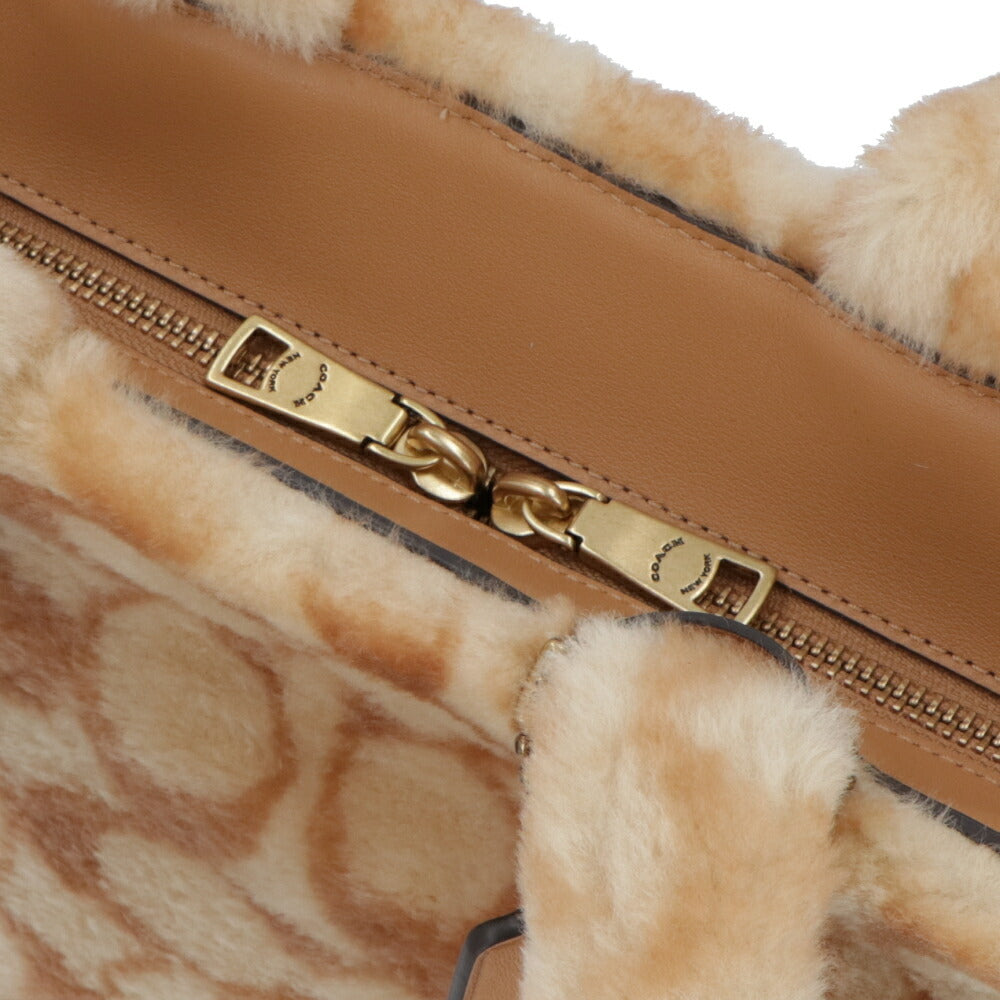 COACH トートバッグ   ブラウン系 レザー シグネチャー シアリング ファー CC442