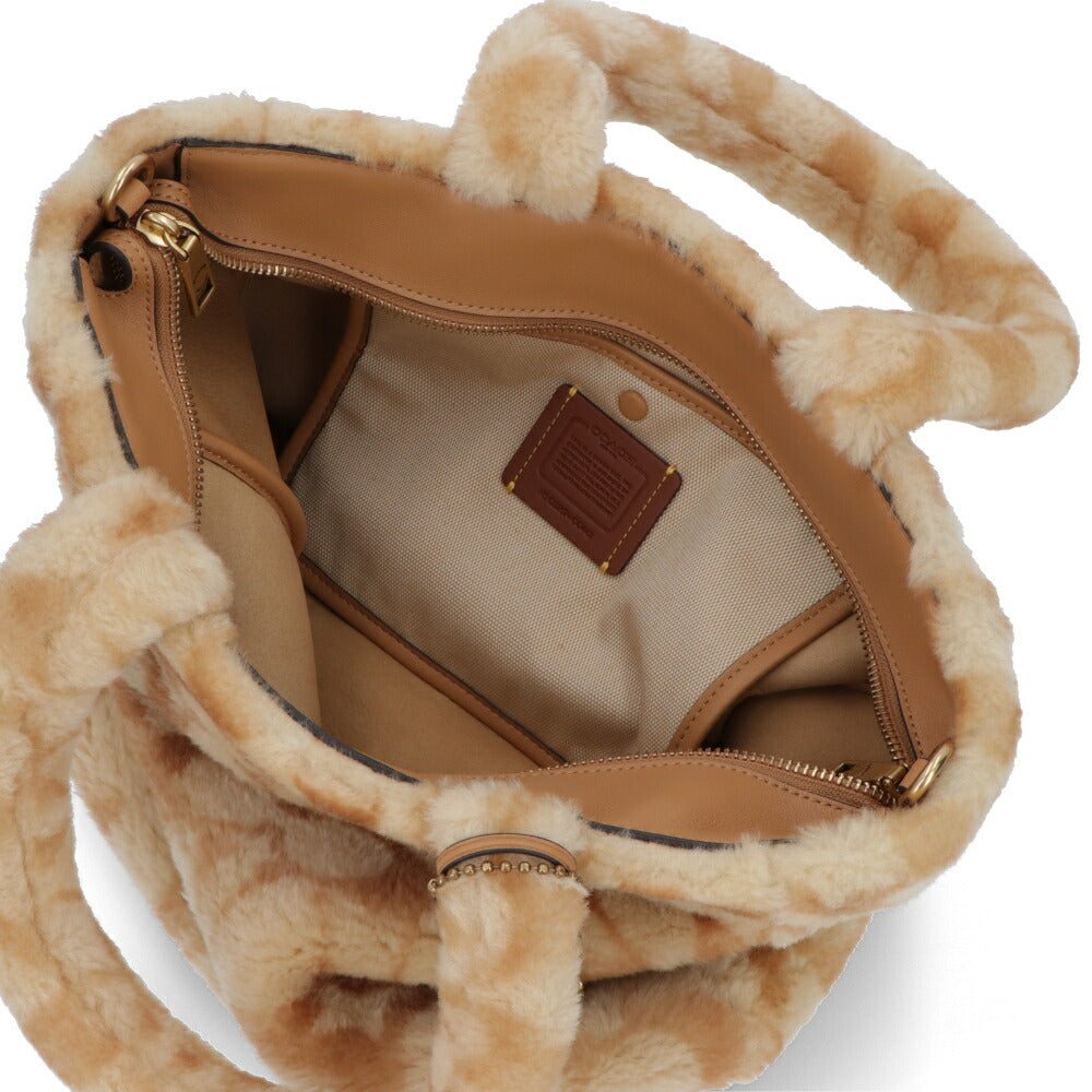 COACH トートバッグ   ブラウン系 レザー シグネチャー シアリング ファー CC442