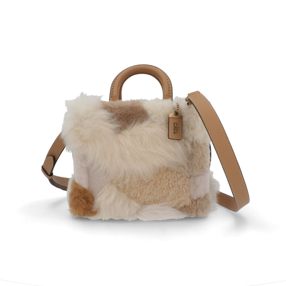 COACH ショルダーバッグ   ベージュ系 レザー ローグ ファー ハンドバッグ  CN315