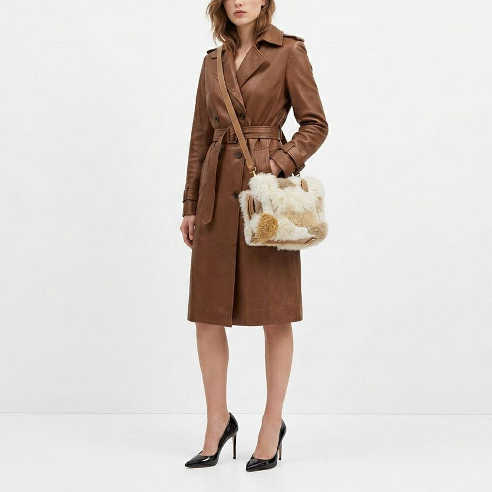 COACH ショルダーバッグ   ベージュ系 レザー ローグ ファー ハンドバッグ  CN315