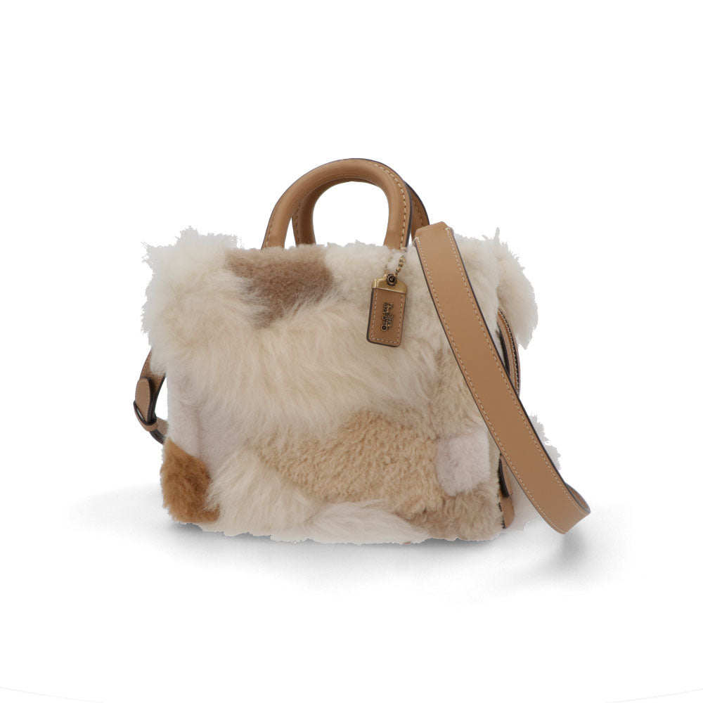 COACH ショルダーバッグ   ベージュ系 レザー ローグ ファー ハンドバッグ  CN315
