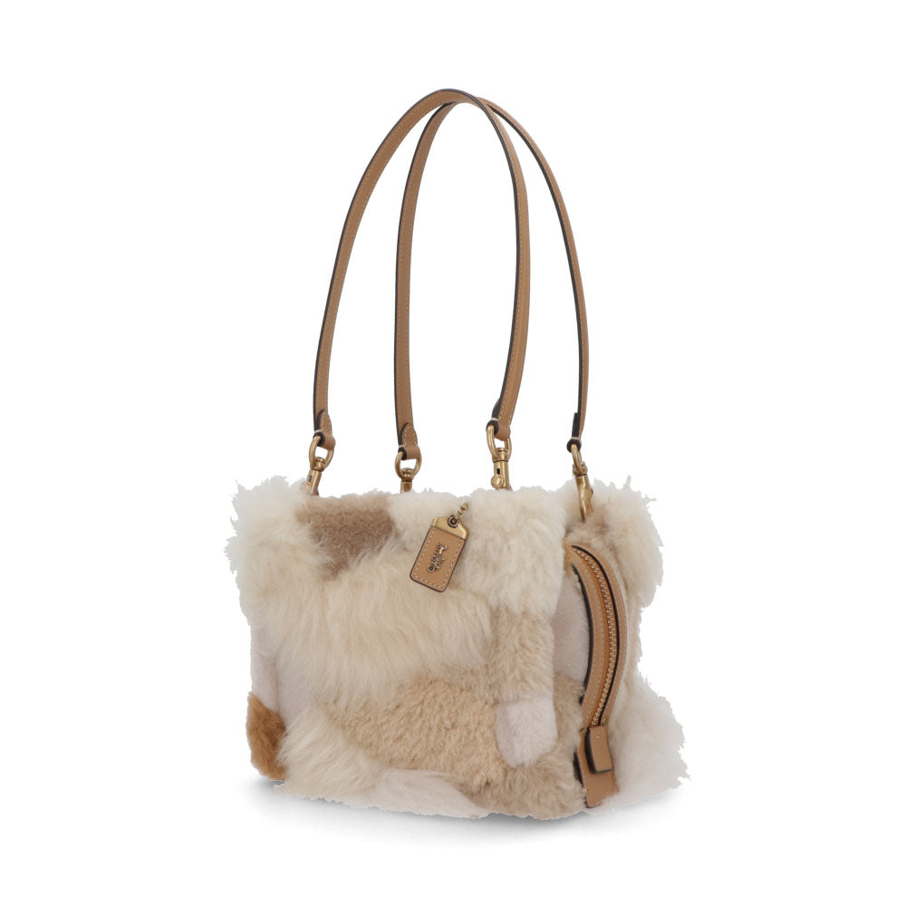 COACH ショルダーバッグ   ベージュ系 レザー ローグ ファー ハンドバッグ  CN315
