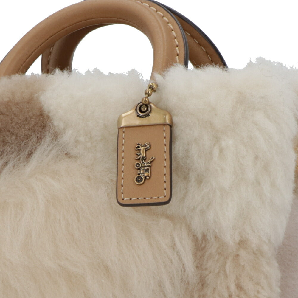COACH ショルダーバッグ   ベージュ系 レザー ローグ ファー ハンドバッグ  CN315