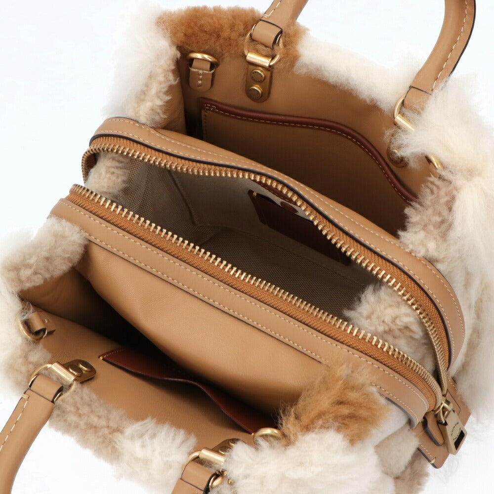 COACH ショルダーバッグ   ベージュ系 レザー ローグ ファー ハンドバッグ  CN315