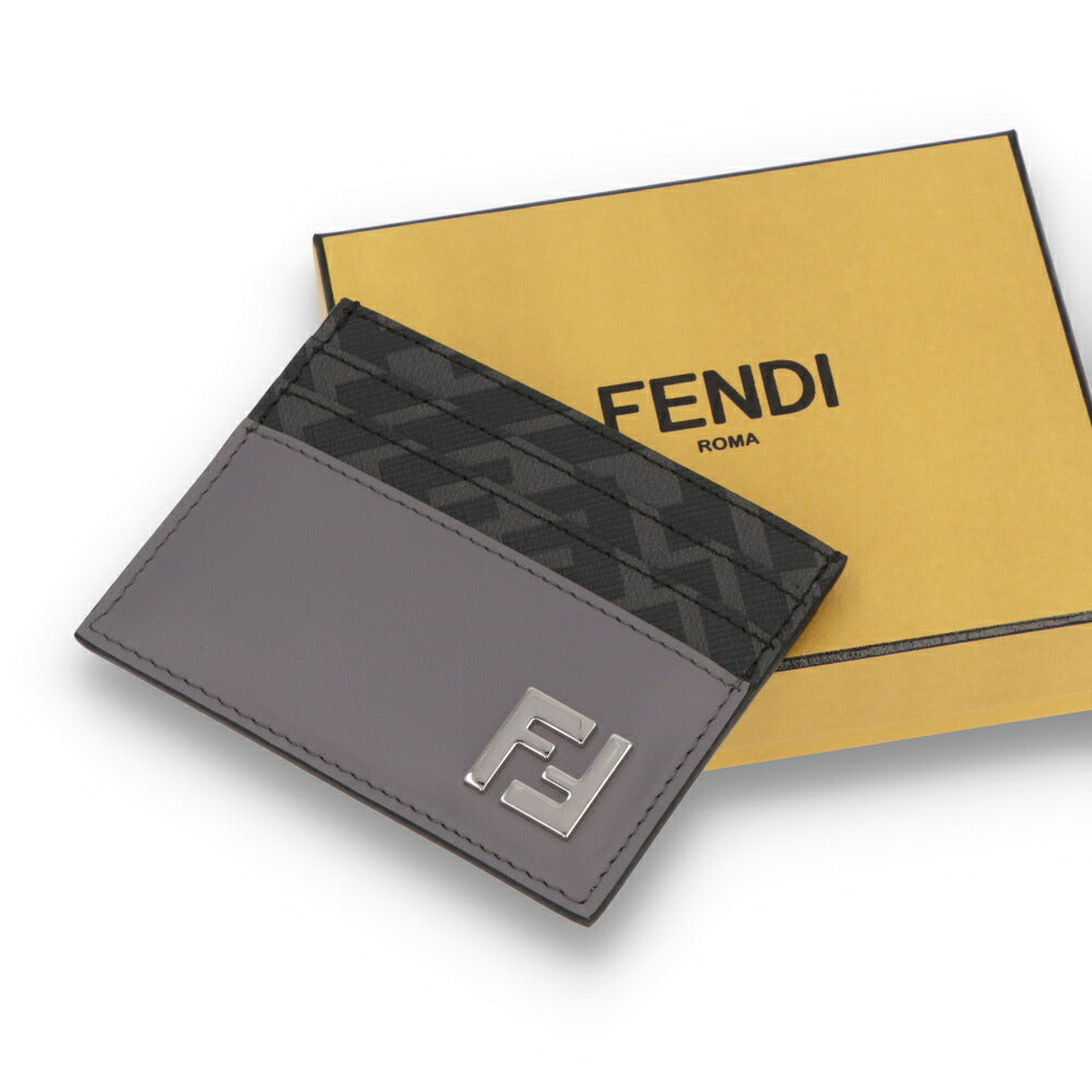 FENDI フェンディ ユニセックス 雑貨 カードケース F0GXN グレー レザー FFスクエア 7M0164 AFF2