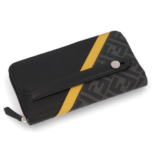 フェンディ FENDI 財布 長財布 メンズ ブラック×グレー×イエロー レザー ロゴ 持ち手付き 大容量 スマホ用ポケット カードポケット 8個 7M0275 A9XS