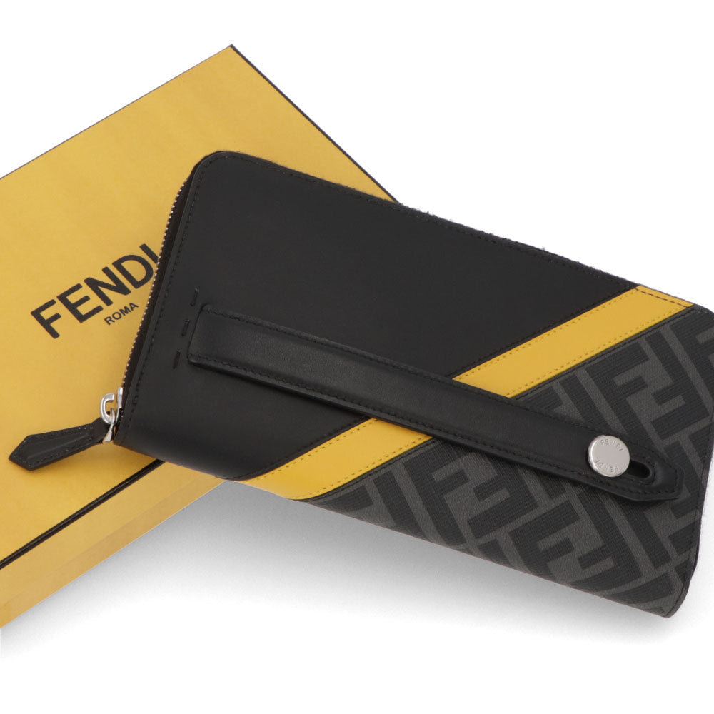 フェンディ FENDI 財布 長財布 メンズ ブラック×グレー×イエロー