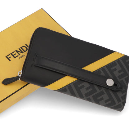 フェンディ FENDI 財布 長財布 メンズ ブラック×グレー×イエロー レザー ロゴ 持ち手付き 大容量 スマホ用ポケット カードポケット 8個 7M0275 A9XS