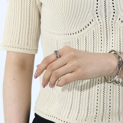 フェンディ FENDI アクセサリー 指輪・リング レディース シルバー ブラス 真鍮 パラジウム コーティング ロゴ ストーン スタッズ風 8AK327 B08