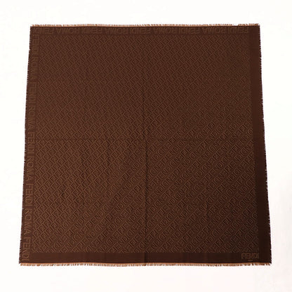 FENDI スカーフ ブラウン シルク ウール ロゴ 総柄