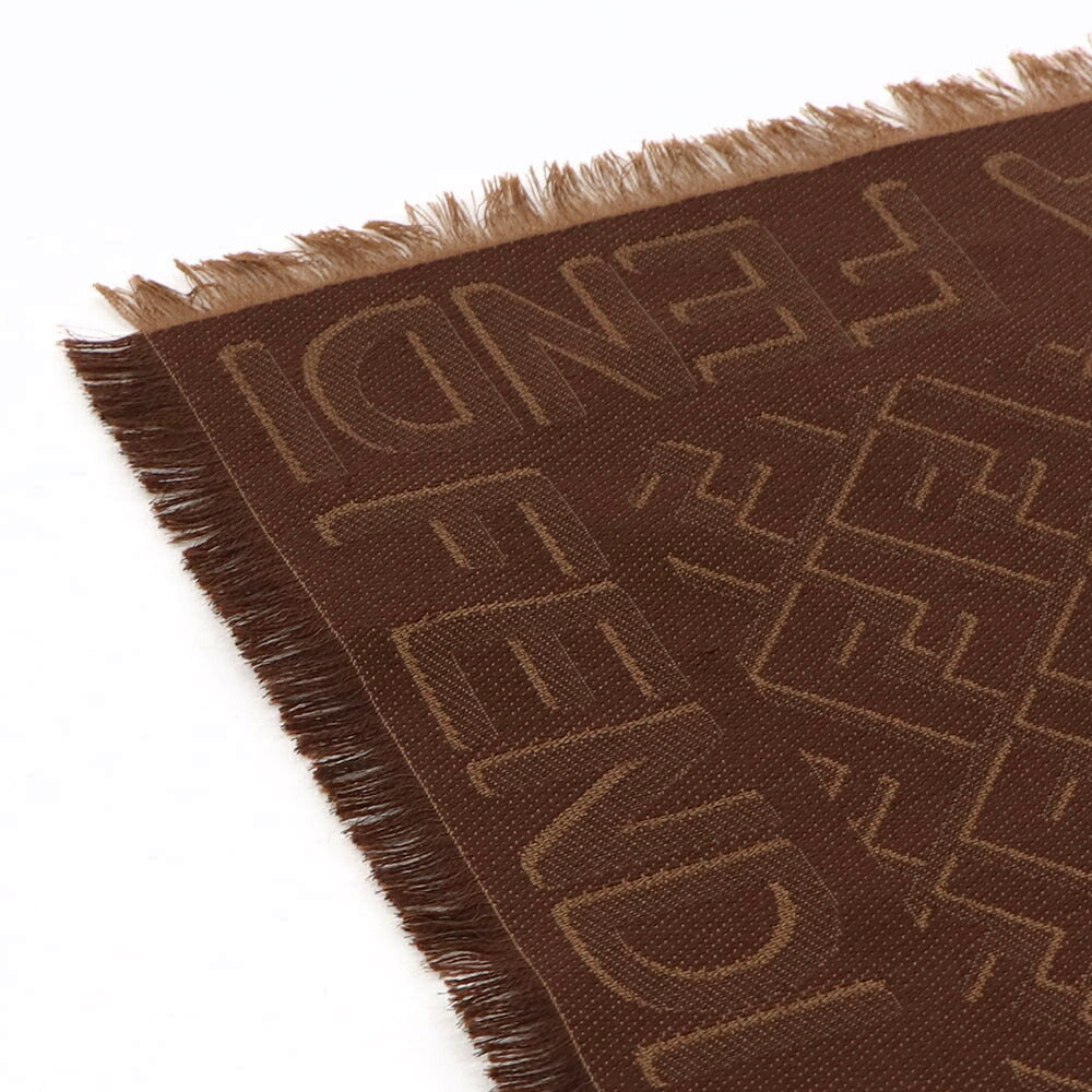 FENDI スカーフ ブラウン シルク ウール ロゴ 総柄