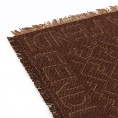 FENDI スカーフ ブラウン シルク ウール ロゴ 総柄