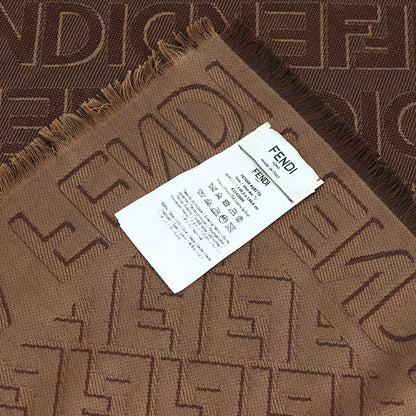 FENDI スカーフ ブラウン シルク ウール ロゴ 総柄
