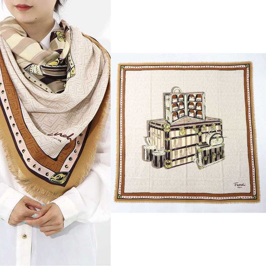 FENDI スカーフ ブラウン×ホワイト 正方形 モノグラム