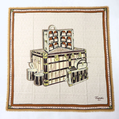 FENDI スカーフ ブラウン×ホワイト 正方形 モノグラム