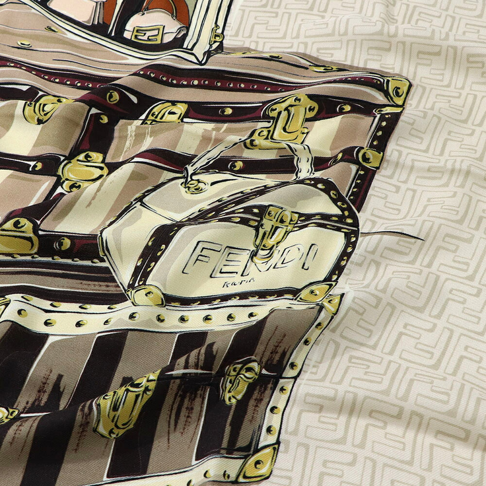 FENDI スカーフ ブラウン×ホワイト 正方形 モノグラム