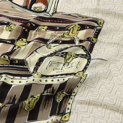 FENDI スカーフ ブラウン×ホワイト 正方形 モノグラム