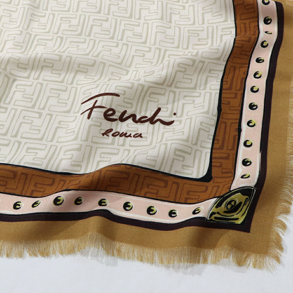 FENDI スカーフ ブラウン×ホワイト 正方形 モノグラム