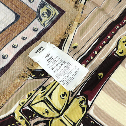 FENDI スカーフ ブラウン×ホワイト 正方形 モノグラム