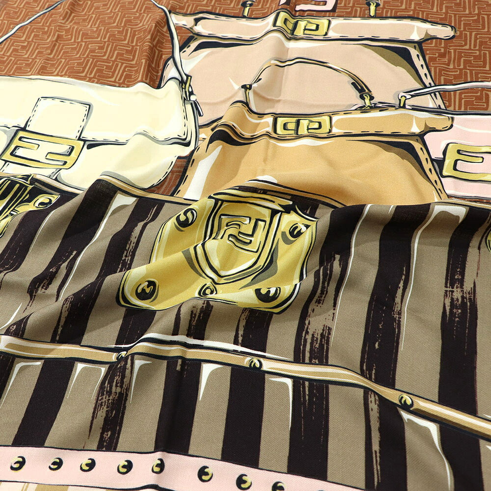 FENDI スカーフ ブラウン×ピンク ハンドバッグイラスト