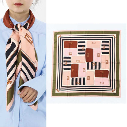 FENDI スカーフ ピンク×グリーン シルク 金具モチーフ イラスト