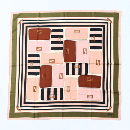 FENDI スカーフ ピンク×グリーン シルク 金具モチーフ イラスト